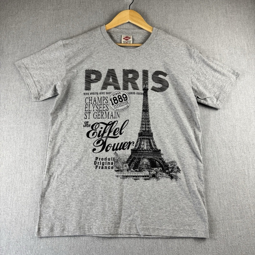 Paris Eiffel Tower Graphic T shirt Mens M Gray Champs‎ Elysees France Tee